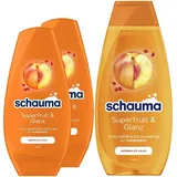 Schauma Schwarzkopf Shampoo Superfruit & Glanz (1x 400 ml) stärkt normales Haar, Glanz-Shampoo mit Superfruit-Extrakt & Spülung (2x 250 ml) vitalisierende Haarspülung