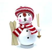 Kaladia Räuchermännchen Räucherfigur Schneemann mit Ski - Größe 12cm, für Standard Räucherkerzen - aus Holz