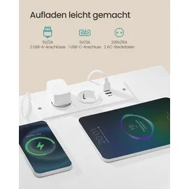 Songmics BELLAH Kollektion - Nachttisch mit Ladestation, Beistelltisch mit App-gesteuerter, einstellbarer LED-Beleuchtung, 1 offenes Fach