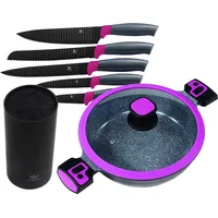 King Click-Grip Servierpfanne 28 cm inkl. 6-teiligem Messerblock beere-schwarz