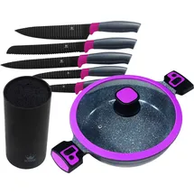 King Click-Grip Servierpfanne 28 cm inkl. 6-teiligem Messerblock beere-schwarz