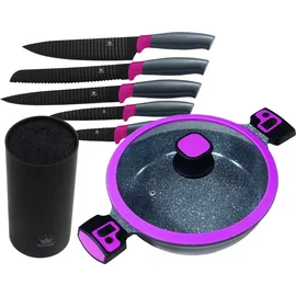 King Click-Grip Servierpfanne 28 cm inkl. 6-teiligem Messerblock beere-schwarz