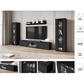 INOSIGN Wohnwand INOSIGN "Caro, stehend und hängend montierbar", schwarz (graphite schwarz matt), B:262cm H:142cm T:33cm, Holzwerkstoff, Kastenmöbel-Sets, Wohnwand, grifflose Design, höhenverstellbare Einlegeböden