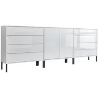 BMG Möbel Sideboard Mailand Set 4, grifflos, Metallfüße, Weiß