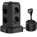 Mehrfachsteckdose mit Schalter,8 Fach Steckdosenleiste Steckerleiste mit 3 USB und 1 USB C, Mehrfachstecker Überspannungsschutz, 2M Verlängerungskabel Steckdosenturm für Zuhause,Büro