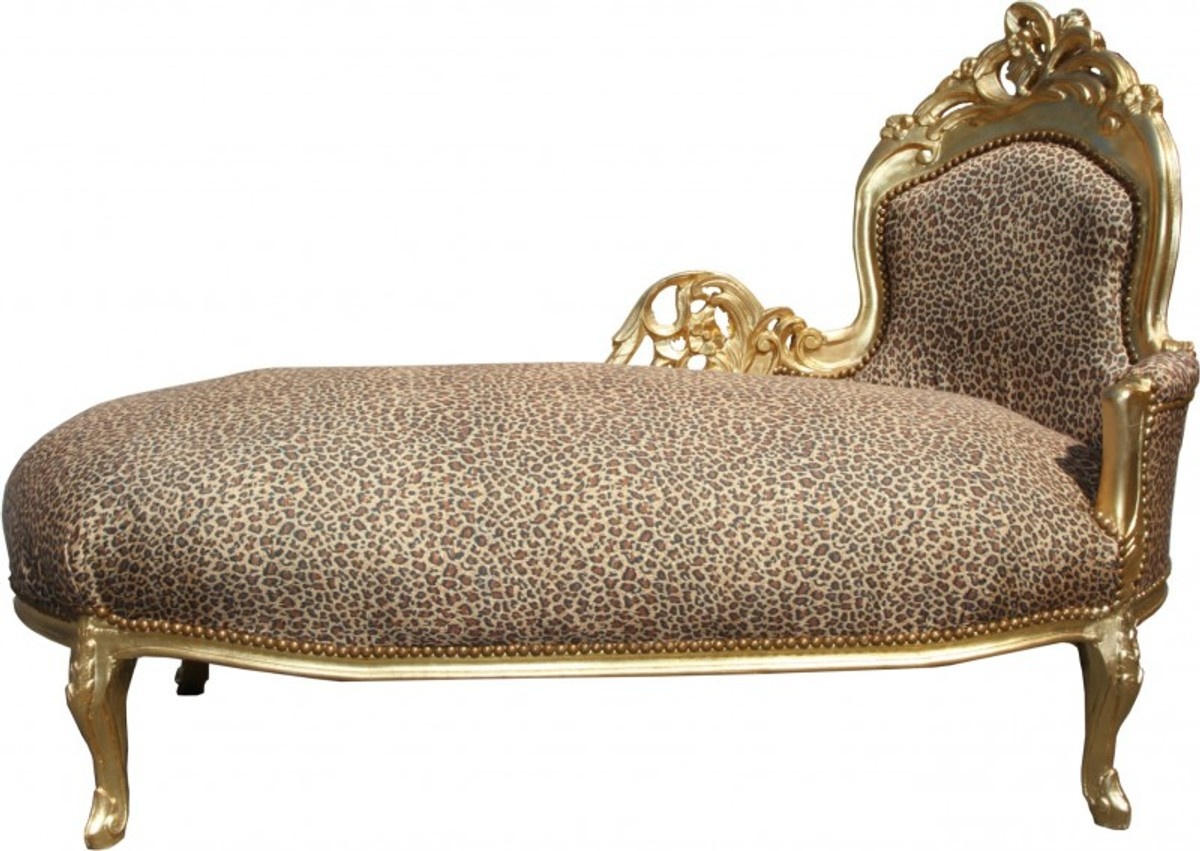 Casa Padrino Barock Chaiselongue "King" Leopard/Gold Mod2 - Recamiere Liege Leoparden Look