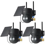 ZREE Überwachungskamera 3 Stück 4G LTE Überwachungskamera Aussen mit SIM Karte & 32&64GB karte (Aussen, Außenbereich, Wald, Farm, Campingbus, Straße, 355°/90° Schwenkbar PTZ Kabellos IP Kamera Ohne WLAN Outdoor Kamera, 2K Farbe Nachtsicht aussenkamera PIR Erkennung 2-Wege-Audio, 4-fachen digitalen Zoom IP66 Wasserdicht für Garten, Hof) schwarz