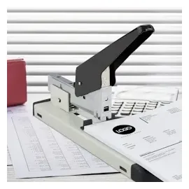 Relaxdays Heftgerät Profi, 100 Blatt Heftleistung, für 24/6 Klammern, bis 70 mm Einlegetiefe, großer Bürotacker, grau