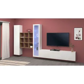 Home Affaire Wohnwand "Maruska", weiß (weiß hochglanz, weiß hochglanz), B:350cm H:180cm T:30cm, Holzwerkstoff, Kastenmöbel-Sets, Wohnwand