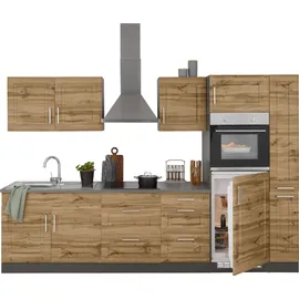 kochstation Küchenzeile KOCHSTATION "KS-Stockholm", küche: natur, korpus: grafit, arbeitsplatte: anthrazit, B:300cm T:60cm, Komplettküchen-Sets, Küchenzeile, Breite 300 cm, mit hochwertigen MDF Fronten im Landhaus-Stil