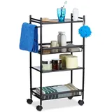 Relaxdays Rollregal schmal aus Metall, 4 Etagen Nischenwagen für Büro, Standregal mit Rollen HxBxT: 81x25x50 cm, Esszimmer, Servierwagen