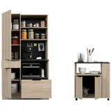 Parisot Küchenbuffet Revin (Küchenschrank Set in Eiche mit grau, 2-St., inkl. Küchenwagen) mit viel Stauraum beige