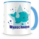 Samunshi® Kindertasse mit Namen Tasse Delfin Personalisierte Tasse mit Namen Kinder Kinderbecher mit Namen Kindergarten blau 300ml