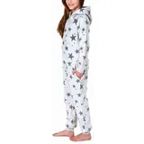 normann-wäschefabrik Damen Jumpsuit Overall mit Kapuze im Sternen Look aus Coralfleece - 202 267 961, Farbe:grau, Größe:40/42 - 40-42