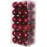 Inge‘s Christmas Decor Wuyangcun 36 Stück Weihnachtskugeln Weihnachtsbaumschmuck Weihnachtsdeko Matt Glitzer Glänzend Gerippt Christbaumschmuck (Dunkel Rot)