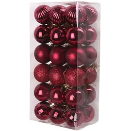 Inge‘s Christmas Decor Wuyangcun 36 Stück Weihnachtskugeln Weihnachtsbaumschmuck Weihnachtsdeko Matt Glitzer Glänzend Gerippt Christbaumschmuck (Dunkel Rot)