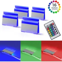 B.K.Licht LED Dekolicht, grau (chromfarben), 8, H: 1cm, 4 Clips RGB Glasboden-Beleuchtung Glaskantenlichter Leuchten Vitrine Schrank