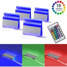 B.K.Licht LED Dekolicht, grau (chromfarben), 8, H: 1cm, 4 Clips RGB Glasboden-Beleuchtung Glaskantenlichter Leuchten Vitrine Schrank