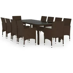 vidaXL 11-tlg. Garten-Essgruppe Poly Rattan-Braun