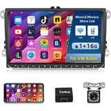 Hikity 1+32GB Autoradio für VW Passat Golf MK5 MK6 Jetta T5 EOS Polo Touran Seat Sharan - Drahtlos Carplay Android Auto FM RDS Mirror Link Bluetooth, UKW-Radio, MIC, Rückfahrkamera