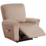 Sesselbezug Relaxsessel Stretchhusse für Relaxsessel 4-Teilig,Stretch Sesselschoner für Relaxsessel mit Taschen,Elastisch Sesselbezug Waschbar für Fernsehsessel Liege Sessel -Light Brown||1 Seater