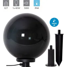 EGLO Außen-Kugelleuchte Monterollo Smoke mit Spieß Schwarz Ø 40 cm x 44 cm
