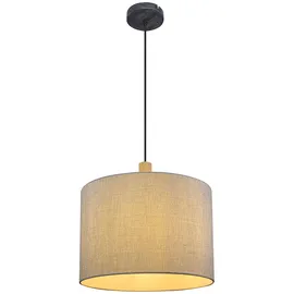GLOBO LED Hängelampe Textil Pendelleuchte Stoffschirm grau Wohnzimmerlampe, Metall Holz, 7W 806Lm warmweiß, DxH 40x120 cm