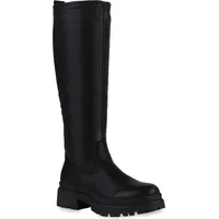 VAN HILL Damen Leicht Gefütterte Plateaustiefel Stiefel Profilsohle Schuhe 839544, Farbe: Schwarz, 36 - 36