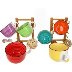 6er Set Uni bunt Jumbotasse 400ml 6 Personen bunte XL-Becher Kakao Kaffee Tee Mug