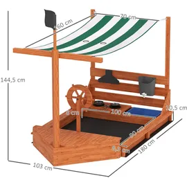 Outsunny Sandkasten Orange, Holz 103x144.5x180 cm, Outdoor Spielzeug, Sandkästen