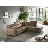 Ecksofa EGOITALIANO "Matt, hoher Sitzkomfort und aufwendige Detailverarbeitung, L-Form", beige (safari), B:285cm H:100cm T:221cm, Leder »BULL« (echtes Rindsleder). Geschliffenes, pigmentiertes und behandeltes Rindsleder mit einer Dicke von 1, 3-1, 5 mm. Dieses Leder zeigt eine ziemlich weiche Hand mit einem halb undurchsichtigen Aussehen. Es handelt sich um ein geschütztes Leder. Eine leichte Deckschicht schützt sie vor Flecken, ohne ihre ursprünglichen Eigenschaften zu verändern. Die geschützten Leder kombinieren die Vorteile von Natürlichkeit und Weichheit mit einer guten Beständigkeit gegen Verschleiß und Ausbleichen. Das Vorhandensein der charakteristischen Zeichen, die das Leben des Tieres bestimmen, wie Narben, Körnungsunterschiede, Falten, Adern, Disharmonien in Farbtönen, beweisen ihre absolute Echtheit und großen Wert., Sofas, Ecksofa, mit Ottomane, inkl. verstellbarer Kopfteile zum Relaxen