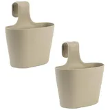 ENGELLAND 2 x Blumentopf zum Auf-Hängen, Geländertopf, Sand, Hängetopf, Balkon-Kasten, oval, Übertopf, Pflanzkasten, mit Wasserspeicher/Wasserauffangschale, 2,8 Liter