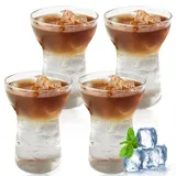 TOATELU 400ml Latte Macchiato Gläser: 4 Stück Cappuccino Kaffeegläser, Eiskaffeegläser aus Borosilikatglas für Macchiato, Cocktail, Kaffee, Wasser, Saft, Milch, Bier, Tee(Transparent)