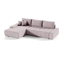 Compleo Ecksofa MONO L-Form Ecksofa mit Steppung, Schlafsofa aus Velourstoff rosa