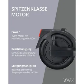 Vmax VX5 PRO GT E-Scooter mit Straßenzulassung mit Blinkern, Elektroroller Max.20km/h, 35 km Reichweite - Schwarz