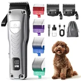 FuzzyFix Hundeschermaschine mit Metall-Aufsteckkämme und Abnehmbare Ersatzklinge,Schermaschine Hund Hunderasierer Haarschneidemaschine Profi für Dickes/Lockiges/Feines/Langes/Gewelltes Haar