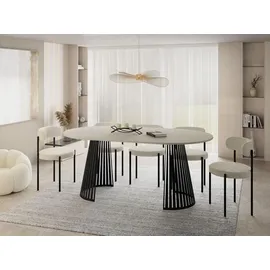 WFL GROUP Esstisch Rund Ausziehbar mit Lamellen im Loft-Stil – 100 bis 180 cm – Industrieller Tisch mit Schwarzen Metallbeinen, Platzsparend für Wohnzim... – Beige