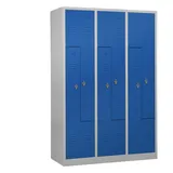 Schrank & Stuhl Spind – Metallspind in Z-Form 3 x 2 Abteilen 180 x 120 x 50 cm, Spindschrank mit Drehriegelvorrichtungen, Lieferung komplett montiert, Grau/Blau