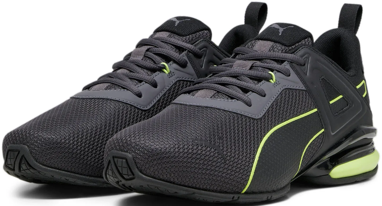 Sneaker PUMA "HASTE" Gr. 42, schwarz (dark coal, puma black, pro green) Schuhe Laufschuhe