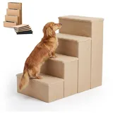 Relaxdays Hundetreppe Faltbar mit Stauraum 4 Stufen Beige 40 cm x 70 cm x 65 cm
