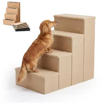 Relaxdays Hundetreppe Faltbar mit Stauraum 4 Stufen Beige 40 cm x 70 cm x 65 cm