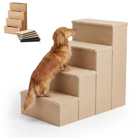 Relaxdays Hundetreppe Faltbar mit Stauraum 4 Stufen Beige 40 cm x 70 cm x 65 cm