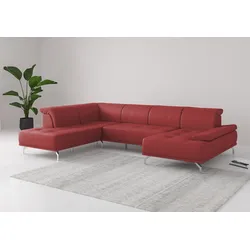 Wohnlandschaft PLACES OF STYLE "Caluna", rot (feuerrot), B:334cm H:81cm T:235cm, Sofas, Inkl.Sitztiefenverstellung