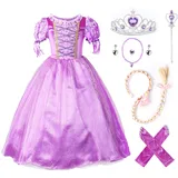 JerrisApparel Prinzessin Rapunzel Kleid Kostüm (120cm, Lila mit Zubehör)