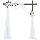 Lukery Hochzeit Vorhang Hochzeitsbogen, Querbehang Gardine Freihanddeko Himmelbett Vorhänge Stoff Tüll Transparent Voile Dekoration für Fotografie Party Hochzeit Geburtstag Taufe (75x550cm(18FT),Weiß)