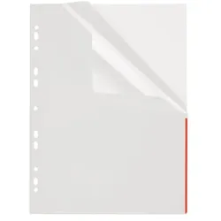 FolderSys Index Sichthülle, PP, A4, EURO-Lochung transparent, Indexstreifen rot,