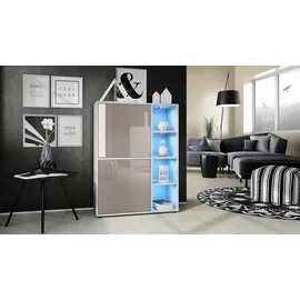 Vladon Highboard 79 x 105,5 x 35,5 cm Weiß matt/Sandgrau