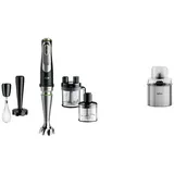 Braun MultiQuick 9 MQ 9187XLI Stabmixer 1200 Watt, schwarz/Edelstahl & Braun Kaffee- und Gewürzmühlen Aufsatz MQS 270 SI mit EasyClick Plus System Zubehör für Braun Stabmixer MultiQuick 7 und 9,Silber