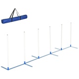 PawHut Hunde Slalomstangen Agility Training für Haustiere Hundetrainigsset Inklusive 600D Tasche weiß, blau 305 x 60 x 94 cm