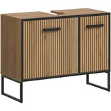 xonox.home Waschbeckenunterschrank Bagno 80x63x36 cm in Artisan Oak Nachbildung – Unterschrank mit 2 Türen, 4 Fächern & Siphonausschnitt – Viel Platz unter dem Becken, robust & modern gestaltet